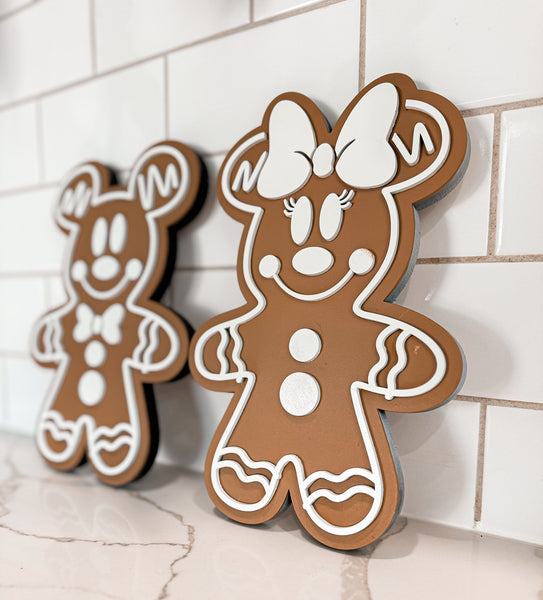 Gingerbread Mickey & Minnie Shelf Sitters